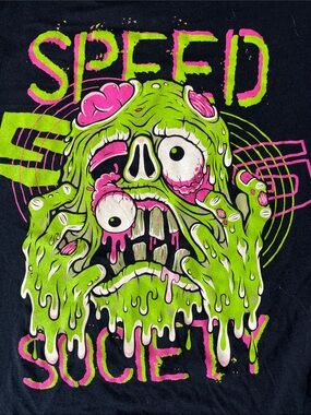 Speed Society Black Long Sleeve Tee with Neon Graphic size M